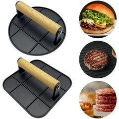 Presa Manuala pentru Carne, Kadeny, din Aliaj de Aluminiu, Maner din Lemn, Presa pentru Burgeri, Usor de Curatat si Folosit, Patrata, 16x16x6 cm, Neagra
