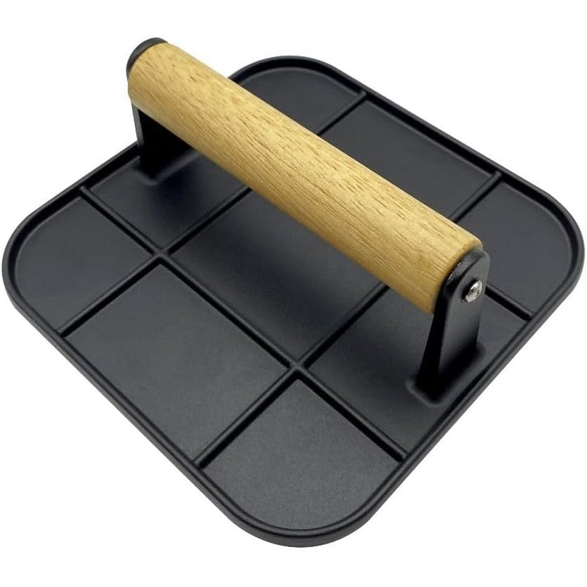 Presa Manuala pentru Carne, Kadeny, din Aliaj de Aluminiu, Maner din Lemn, Presa pentru Burgeri, Usor de Curatat si Folosit, Patrata, 16x16x6 cm, Neagra