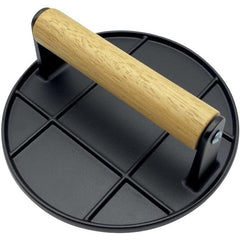 Presa Manuala pentru Carne, Kadeny, din Aliaj de Aluminiu, Maner din Lemn, Presa pentru Burgeri, Usor de Curatat si Folosit, Rotunda, 16x16x6 cm, Neagra