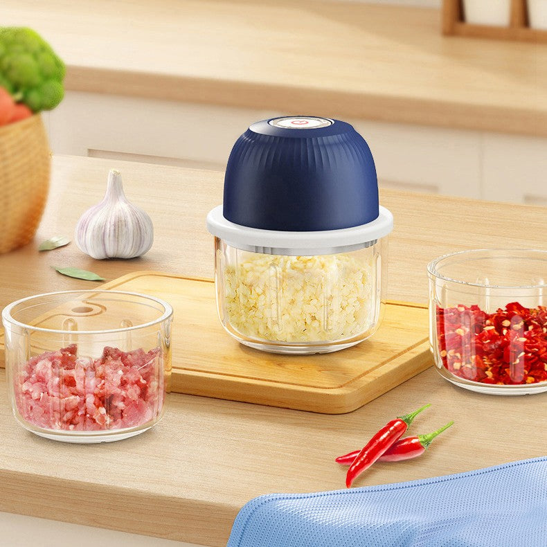 Tocator Electric pentru Bucatarie, Kadeny, Model Presa Electrica pentru Legume Fructe Carne Umpluturi Sosuri, Otel Inoxidabil, 14 x 10.5 x 10.5 cm, 350 ml, Albastru Inchis