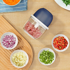 Tocator Electric pentru Bucatarie, Kadeny, Model Presa Electrica pentru Legume Fructe Carne Umpluturi Sosuri, Otel Inoxidabil, 14 x 10.5 x 10.5 cm, 350 ml, Albastru Inchis