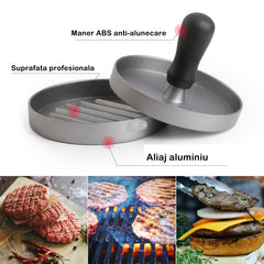 Presa manuala pentru burgeri Kadeny, material ABS si aluminiu, forma si presa, usor de curatat si folosit, 11.7 x 8.5 cm, gri