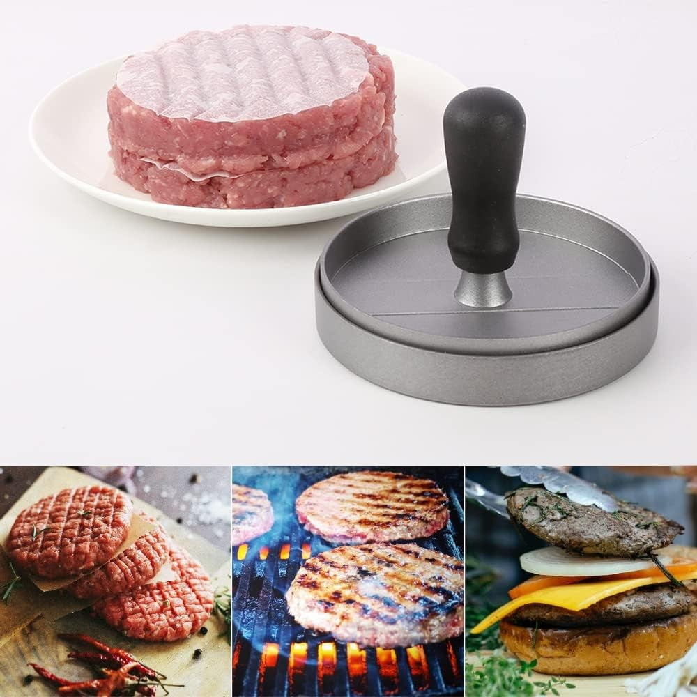 Presa manuala pentru burgeri Kadeny, material ABS si aluminiu, forma si presa, usor de curatat si folosit, 11.7 x 8.5 cm, gri