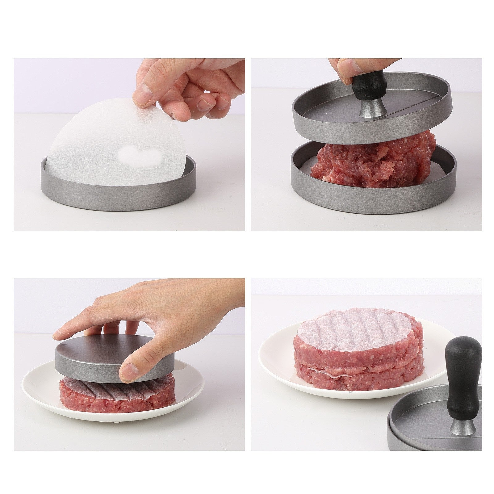 Presa manuala pentru burgeri Kadeny, material ABS si aluminiu, forma si presa, usor de curatat si folosit, 11.7 x 8.5 cm, gri