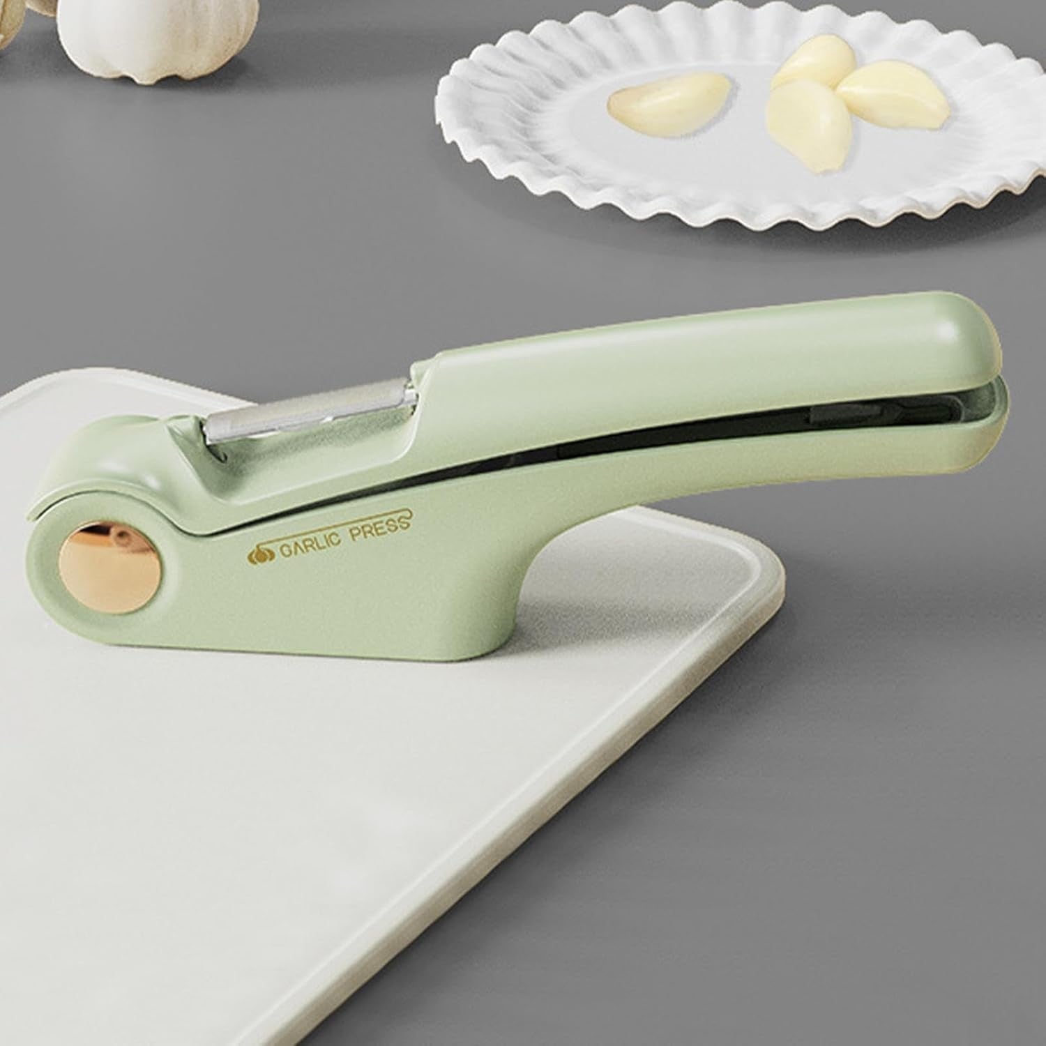 Presa Multifunctionala pentru Usturoi 4in1, Kadeny, Presa, Feliator, Desfacator de Borcane, Curatator Fructe/Legume, 22 x 8.8 cm, Verde