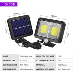 Lampa solara Kaveny cu senzor de miscare, 108 COB LED, 2 grile, ip65, negru