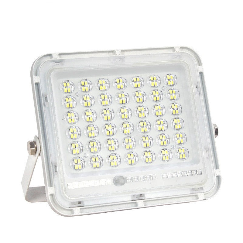 Proiector LED cu Panou Solar Kaveny, Senzor de lumina Waterproof, 100W, 23x18 cm, suport U inclus, panou afisaj nivel baterie, telecomanda, 220V, Design Modern, Alb