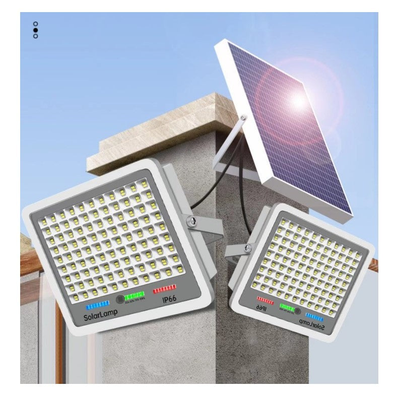 Proiector LED cu Panou Solar Kaveny, Senzor lumina, Waterproof, 396 LED-uri incorporate, 200W, 30x24 cm, IP67, Design Modern, Negru