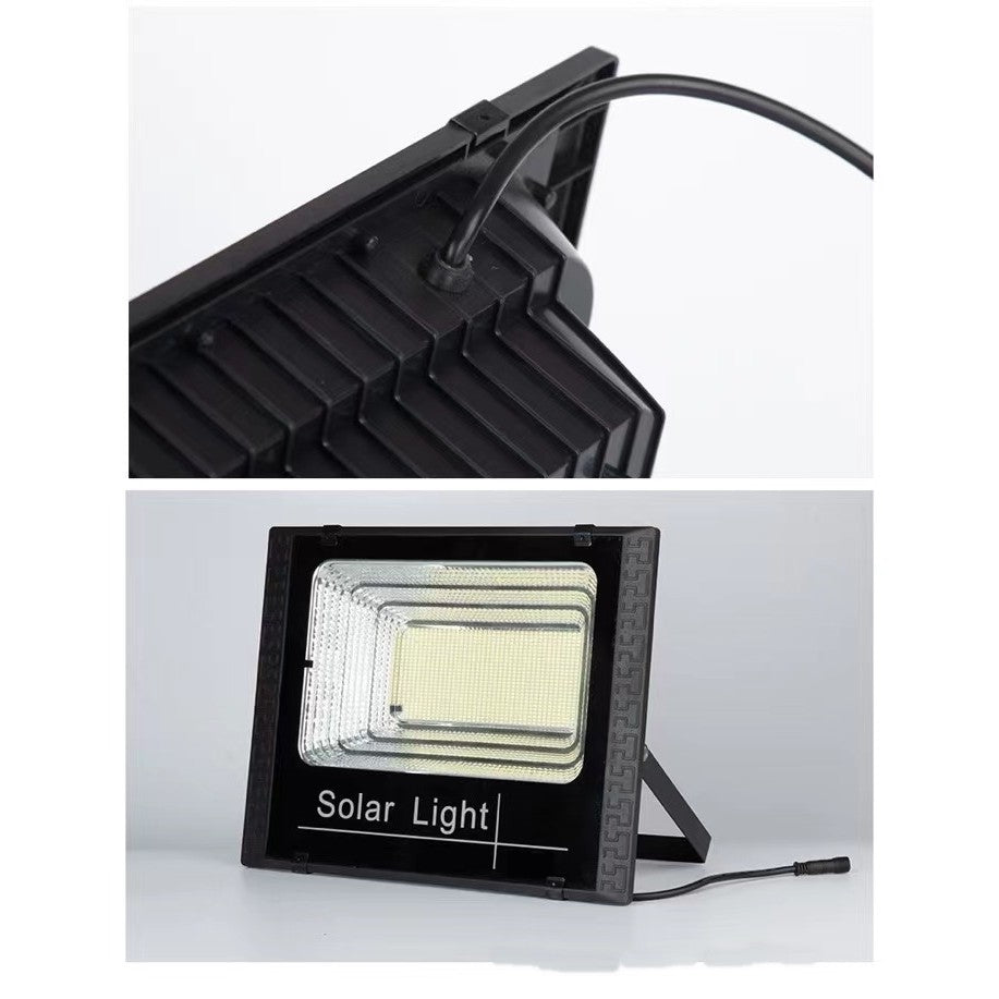 Proiector LED SMD 300W cu incarcare solara Kaveny, panou solar, cu telecomanda, suport prindere, material ABS, 14AH, 1032 LED-uri, 5 m cablu inclus, 1019Lm, 36x32 cm, negru
