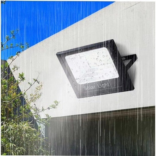 Proiector LED/Lampa solara de exterior Kaveny, 22 cm x 27 cm, Rezistent la Apa IP67, cu Panou Solar, 220LED SMD, 100W, Senzor de lumina, Timer, cu Telecomanda, 2 moduri de iluminat, kit montaj inclus, Lumina Rece
