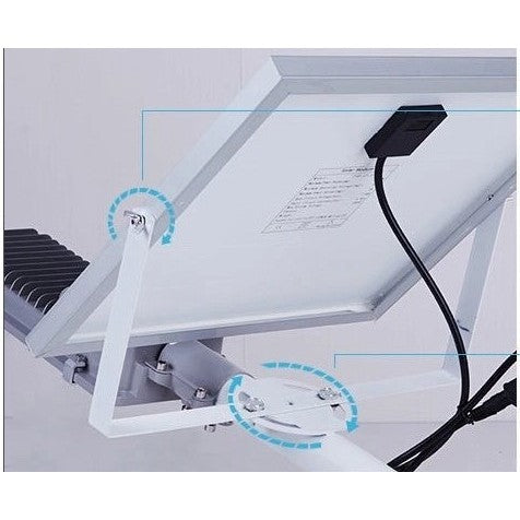 Proiector LED pentru stalp, casa, perete cu suport metalic inclus, Kaveny, 38,5 cm x 14,2 cm, Rezistent la Apa IP65, cu Panou Solar, 240 COB LED, 100 W, Senzor de lumina, Timer, cu Telecomanda, intensitate reglabila, kit montaj inclus, Lumina Rece