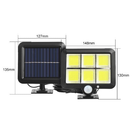 Lampa Solara LED 120 COB, Kaveny, 6 Grile, Senzor de Lumina si Miscare, Lungime Cablu 4.8 m, Lumina Alba