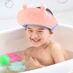 Viziera de Protectie Baie Pentru Copii, Fippy, Model Broasca, Dimensiune ajustabila, Durabil, Usor de curatat, Impotriva Samponului, pentru Ochi si Urechi, TPE+PP, 24x23 cm, Roz