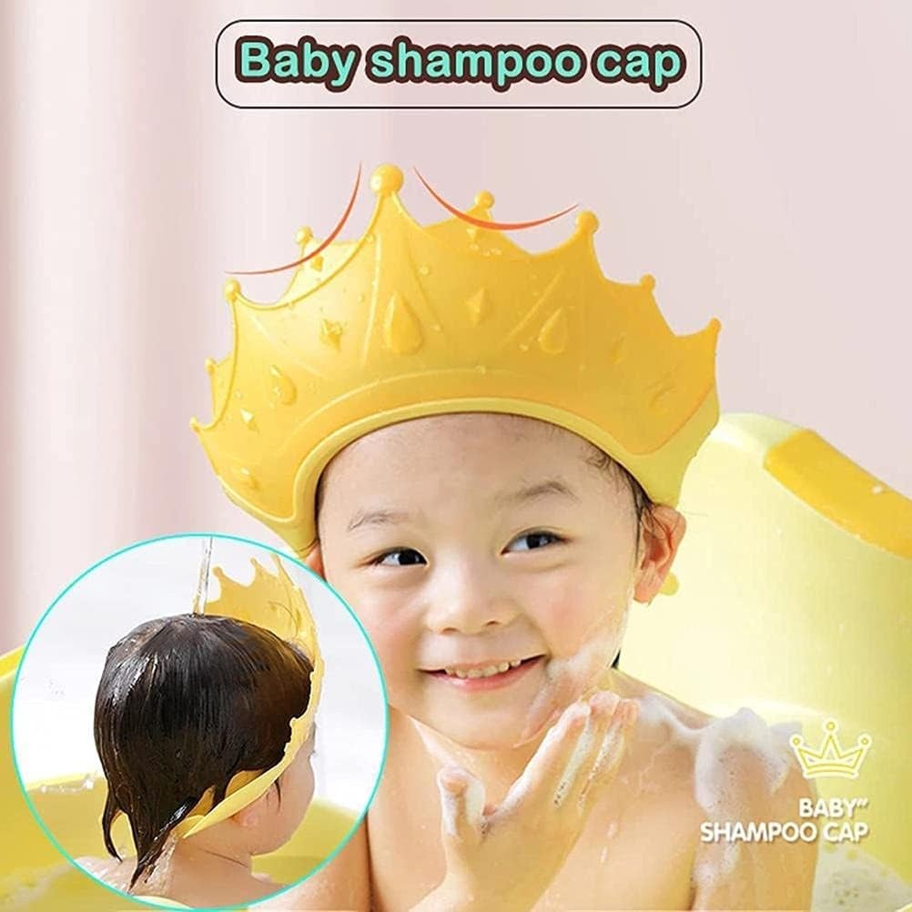 Viziera de Protectie Baie Pentru Copii, Fippy, Model Coroana, Dimensiune ajustabila, Durabil, Usor de curatat, Impotriva Samponului, pentru Ochi si Urechi, TPE+PP, Galbena