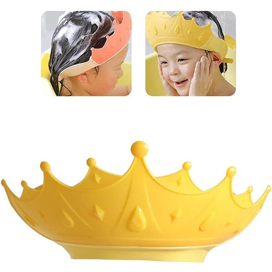 Viziera de Protectie Baie Pentru Copii, Fippy, Model Coroana, Dimensiune ajustabila, Durabil, Usor de curatat, Impotriva Samponului, pentru Ochi si Urechi, TPE+PP, Galbena