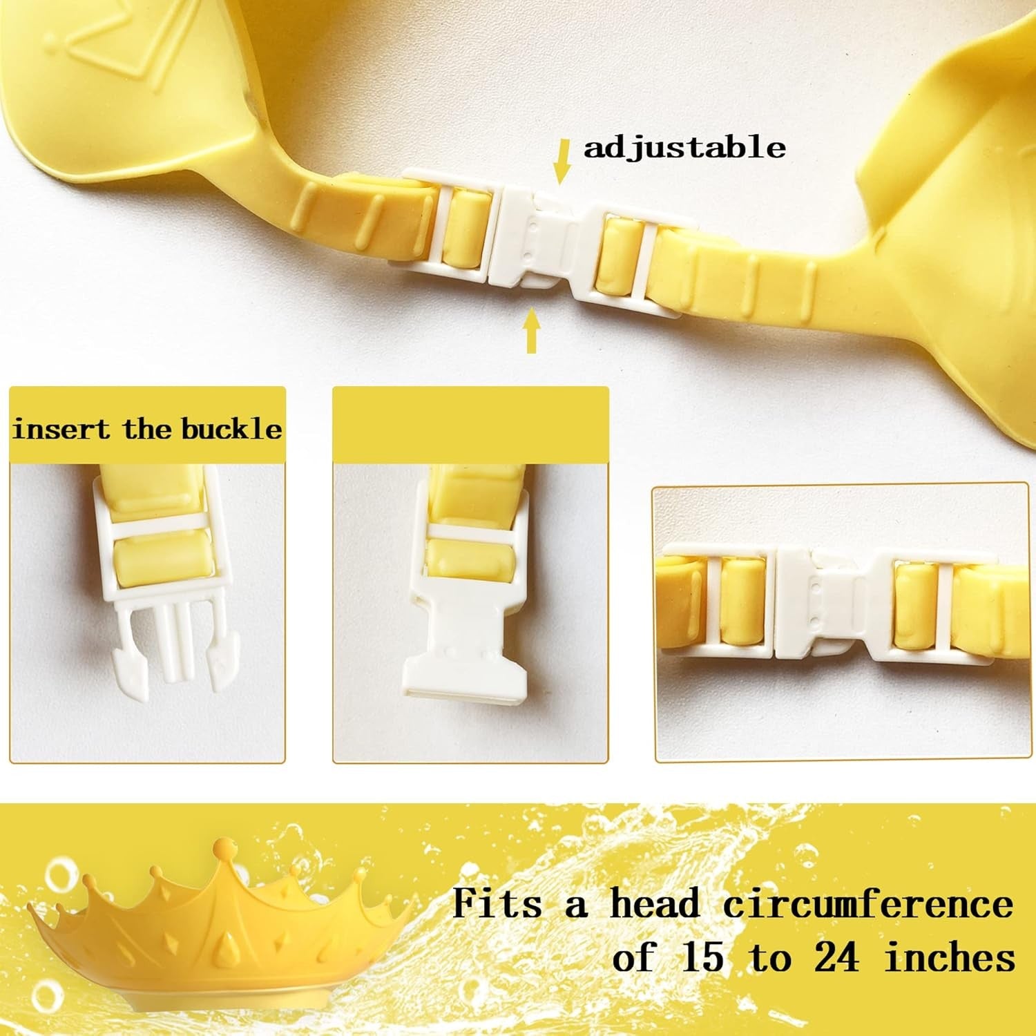 Viziera de Protectie Baie Pentru Copii, Fippy, Model Coroana, Dimensiune ajustabila, Durabil, Usor de curatat, Impotriva Samponului, pentru Ochi si Urechi, TPE+PP, Galbena