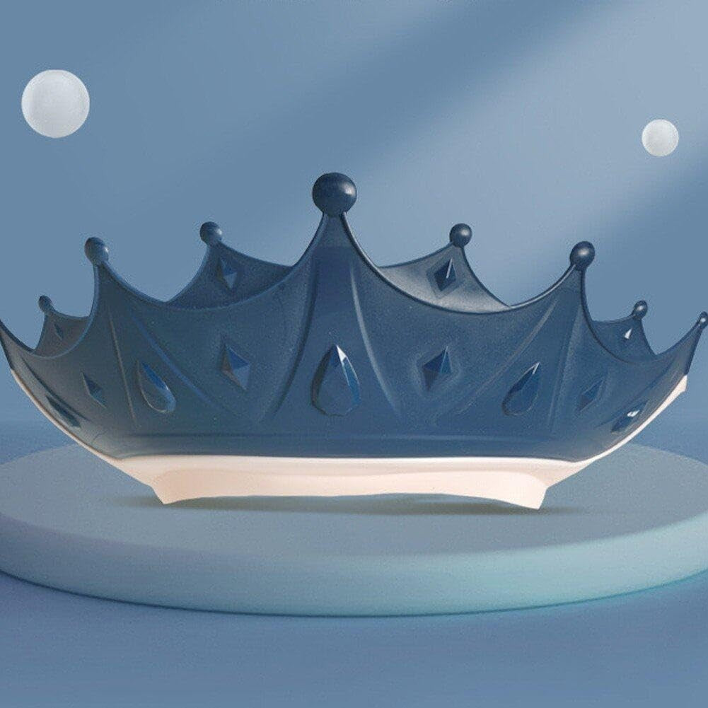 Viziera de Protectie Baie Pentru Copii, Fippy, Model Coroana, Dimensiune ajustabila, Durabil, Usor de curatat, Impotriva Samponului, pentru Ochi si Urechi, TPE+PP, 15x13 cm, Albastru Inchis