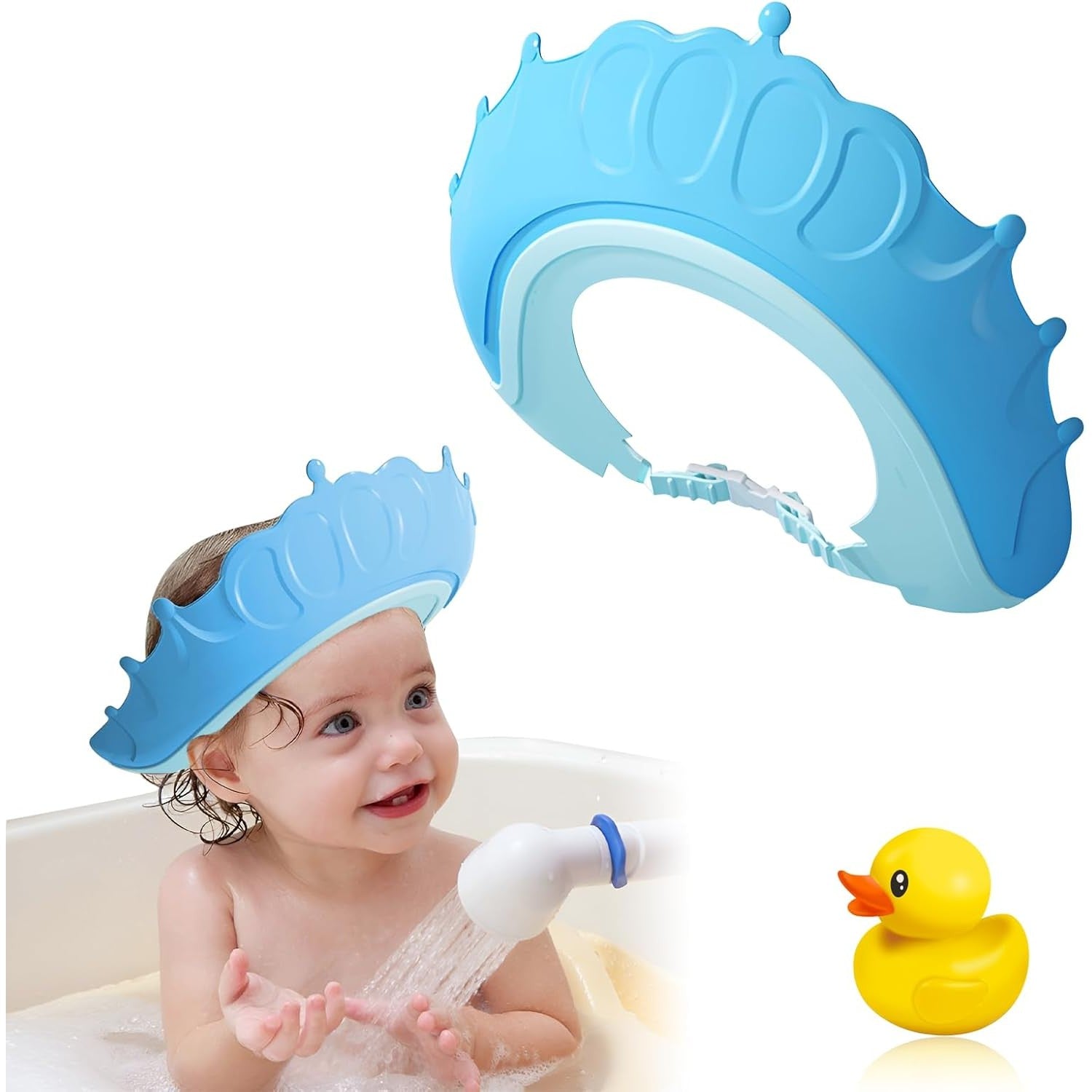 Viziera de Protectie Baie Pentru Copii, Fippy, Model Coronita, Dimensiune ajustabila, Durabil, Usor de curatat, Impotriva Samponului, pentru Ochi si Urechi, TPE+PP, 24x22 cm, Albastru