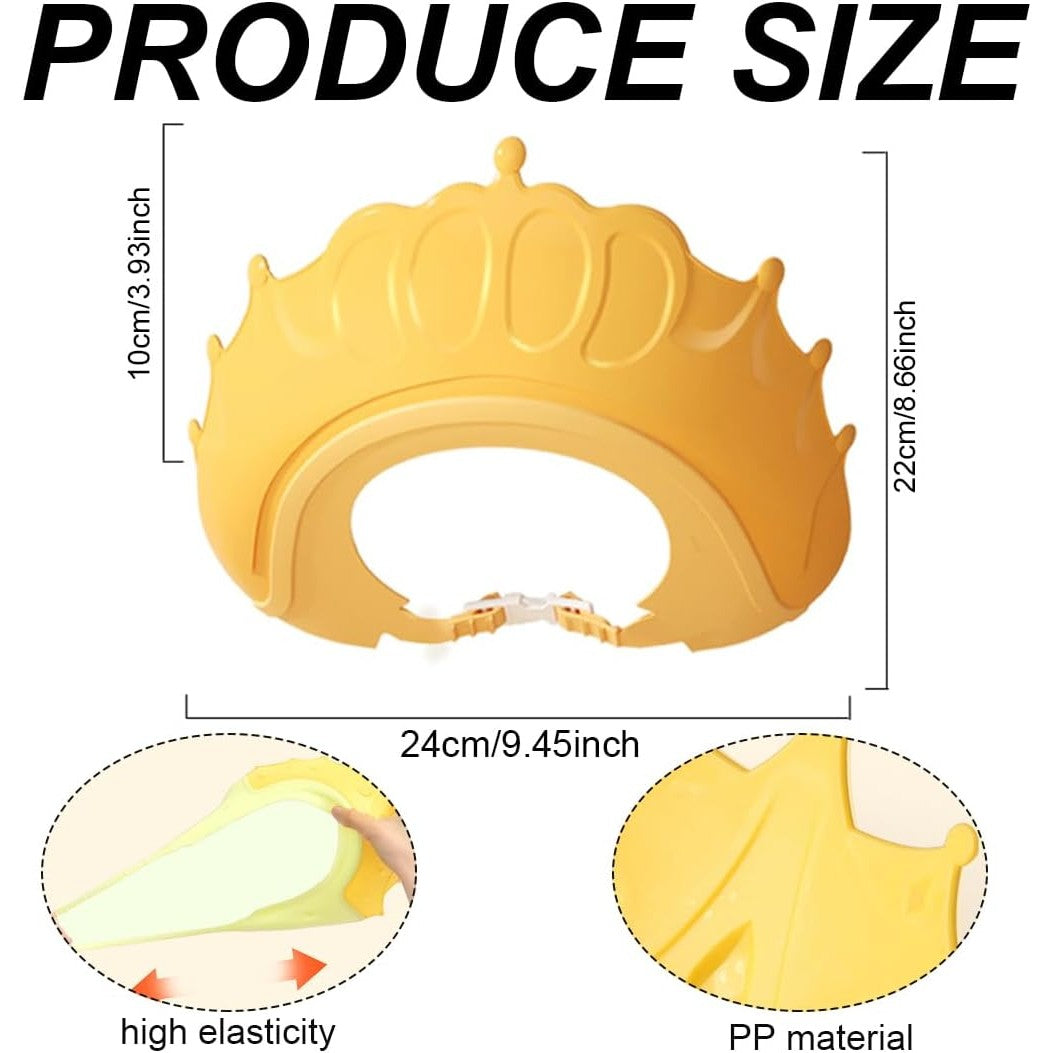 Viziera de Protectie Baie Pentru Copii, Fippy, Model Coronita, Dimensiune ajustabila, Durabil, Usor de curatat, Impotriva Samponului, pentru Ochi si Urechi, TPE+PP, 24x22 cm, Galben