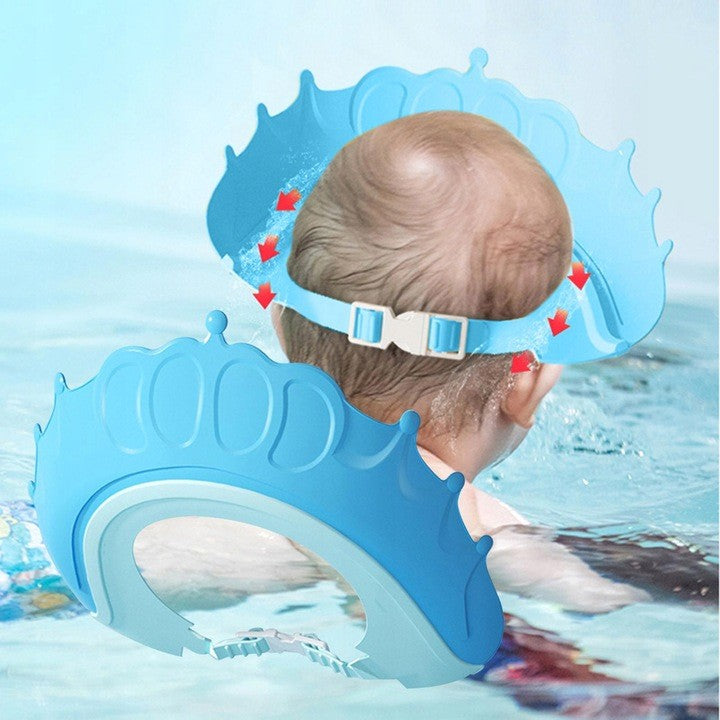 Viziera de Protectie Baie Pentru Copii, Fippy, Model Coronita, Dimensiune ajustabila, Durabil, Usor de curatat, Impotriva Samponului, pentru Ochi si Urechi, TPE+PP, 24x22 cm, Albastru