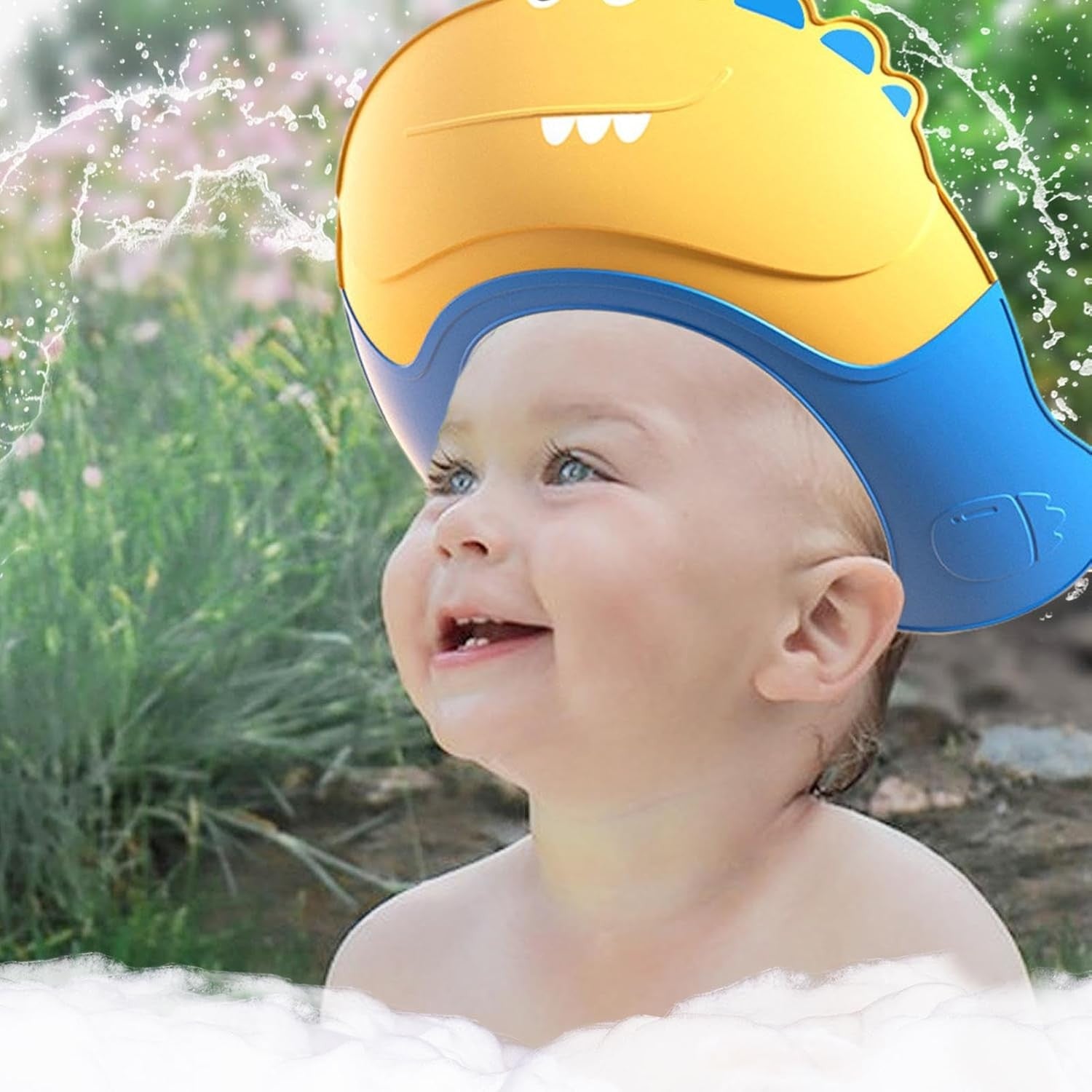 Casca de Dus, Kadeny, Previne Scurgerea Apei si Samponului pe Fata, 0-12 Ani, Ajustabila, din TPE+PP, 20 x 23 cm, Model Crocodil, Galben/Albastru