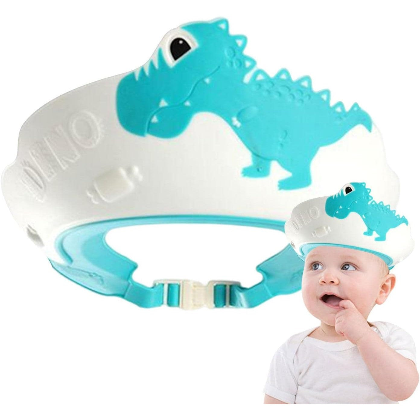 Viziera de Protectie Baie Pentru Copii, Fippy, Model Dinozaur, Dimensiune ajustabila, Durabil, Usor de curatat, Impotriva Samponului, pentru Ochi si Urechi, TPE+PP, 22x21 cm, Albastru