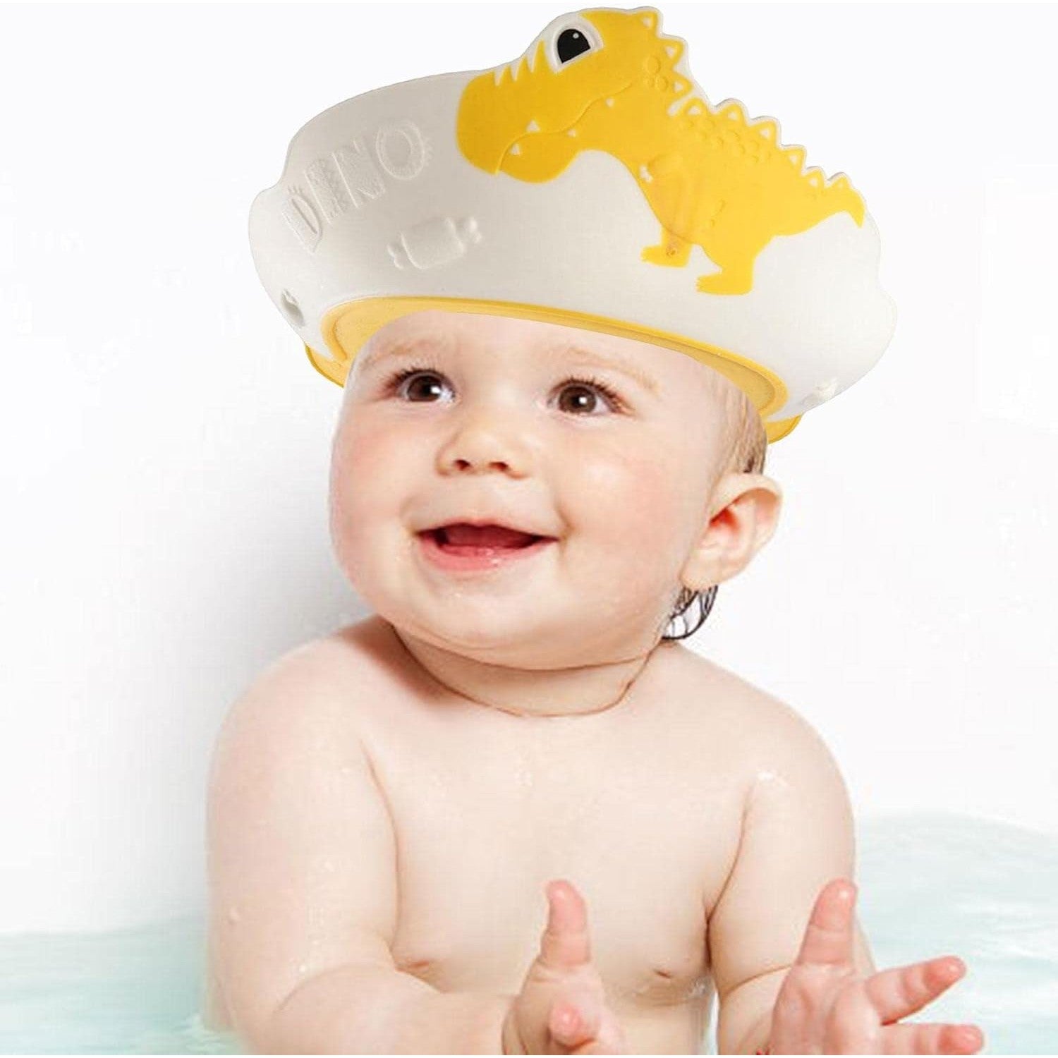 Viziera de Protectie Baie Pentru Copii, Fippy, Model Dinozaur, Dimensiune ajustabila, Durabil, Usor de curatat, Impotriva Samponului, pentru Ochi si Urechi, TPE+PP, 22x21 cm, Galben