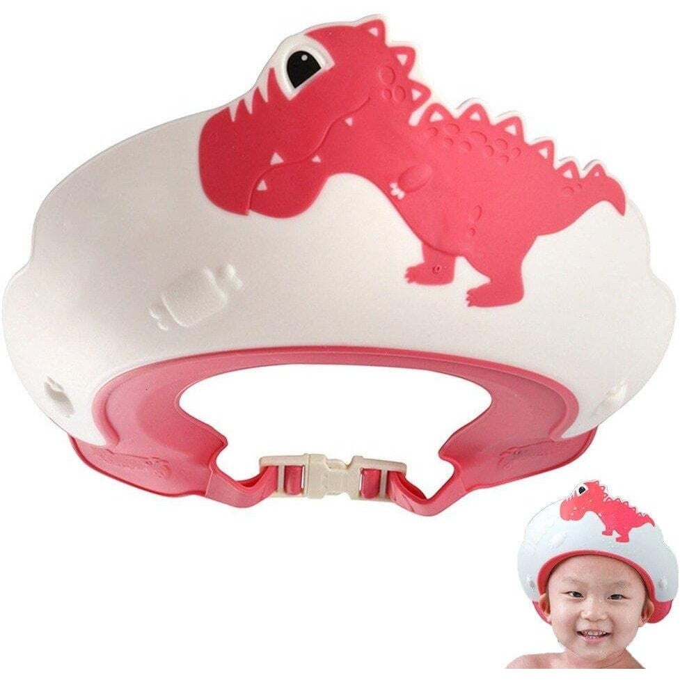 Viziera de Protectie Baie Pentru Copii, Fippy, Model Dinozaur, Dimensiune ajustabila, Durabil, Usor de curatat, Impotriva Samponului, pentru Ochi si Urechi, TPE+PP, 22x21 cm, Rosu