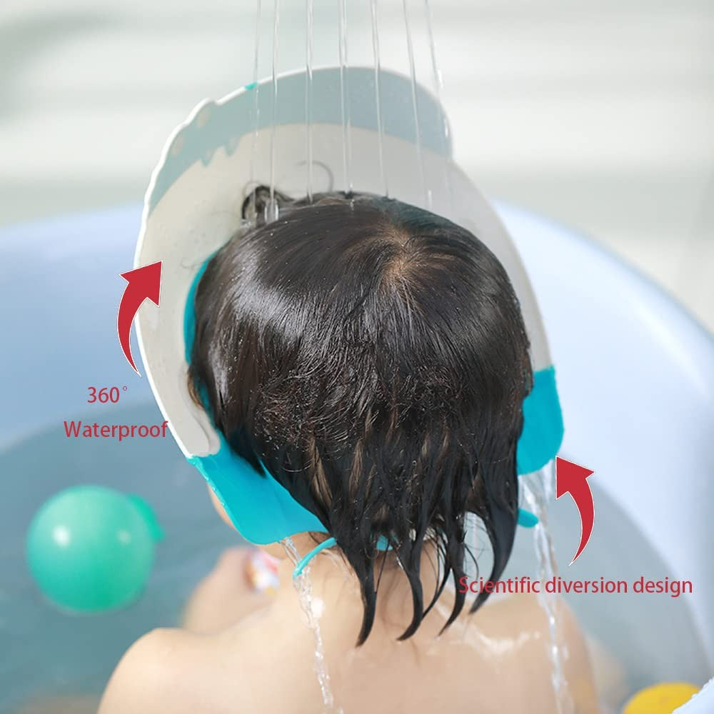 Viziera de Protectie Baie Pentru Copii, Fippy, Model Hipopotam, Dimensiune ajustabila, Durabil, Usor de curatat, Impotriva Samponului, pentru Ochi si Urechi, TPE+PP, 22x21 cm, Albastru