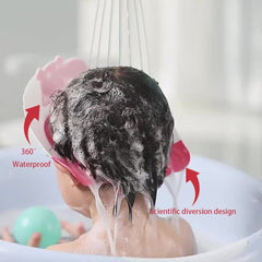 Viziera de Protectie Baie Pentru Copii, Fippy, Model Hipopotam, Dimensiune ajustabila, Durabil, Usor de curatat, Impotriva Samponului, pentru Ochi si Urechi, TPE+PP, 22x21 cm, Rosu