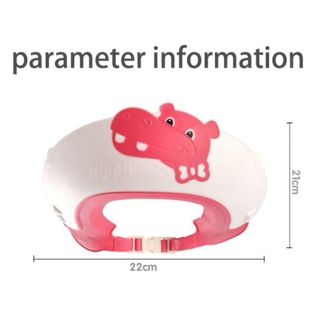 Viziera de Protectie Baie Pentru Copii, Fippy, Model Hipopotam, Dimensiune ajustabila, Durabil, Usor de curatat, Impotriva Samponului, pentru Ochi si Urechi, TPE+PP, 22x21 cm, Rosu