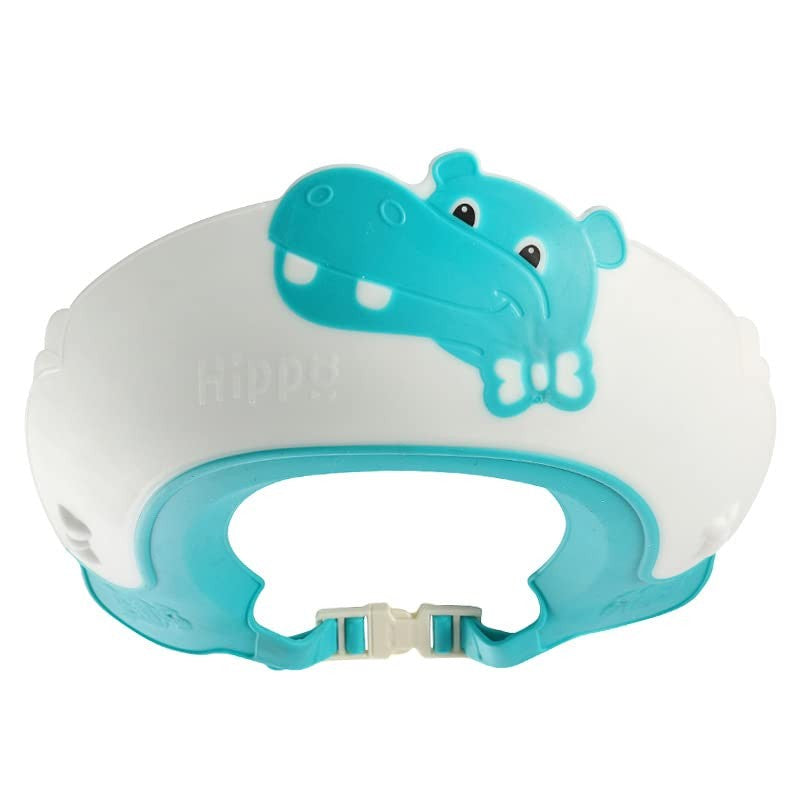 Viziera de Protectie Baie Pentru Copii, Fippy, Model Hipopotam, Dimensiune ajustabila, Durabil, Usor de curatat, Impotriva Samponului, pentru Ochi si Urechi, TPE+PP, 22x21 cm, Albastru