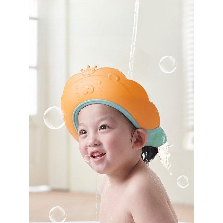 Viziera de Protectie Baie Pentru Copii, Fippy, Model Coronita Leu, Dimensiune ajustabila, Durabil, Usor de curatat, Impotriva Samponului, pentru Ochi si Urechi, TPE+PP, 21x20.5 cm, Portocaliu