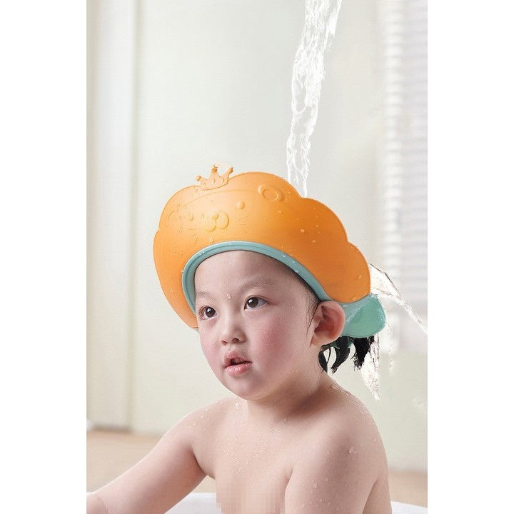 Viziera de Protectie Baie Pentru Copii, Fippy, Model Coronita Leu, Dimensiune ajustabila, Durabil, Usor de curatat, Impotriva Samponului, pentru Ochi si Urechi, TPE+PP, 21x20.5 cm, Portocaliu