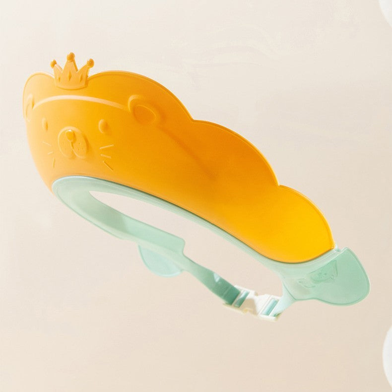 Viziera de Protectie Baie Pentru Copii, Fippy, Model Coronita Leu, Dimensiune ajustabila, Durabil, Usor de curatat, Impotriva Samponului, pentru Ochi si Urechi, TPE+PP, 21x20.5 cm, Portocaliu