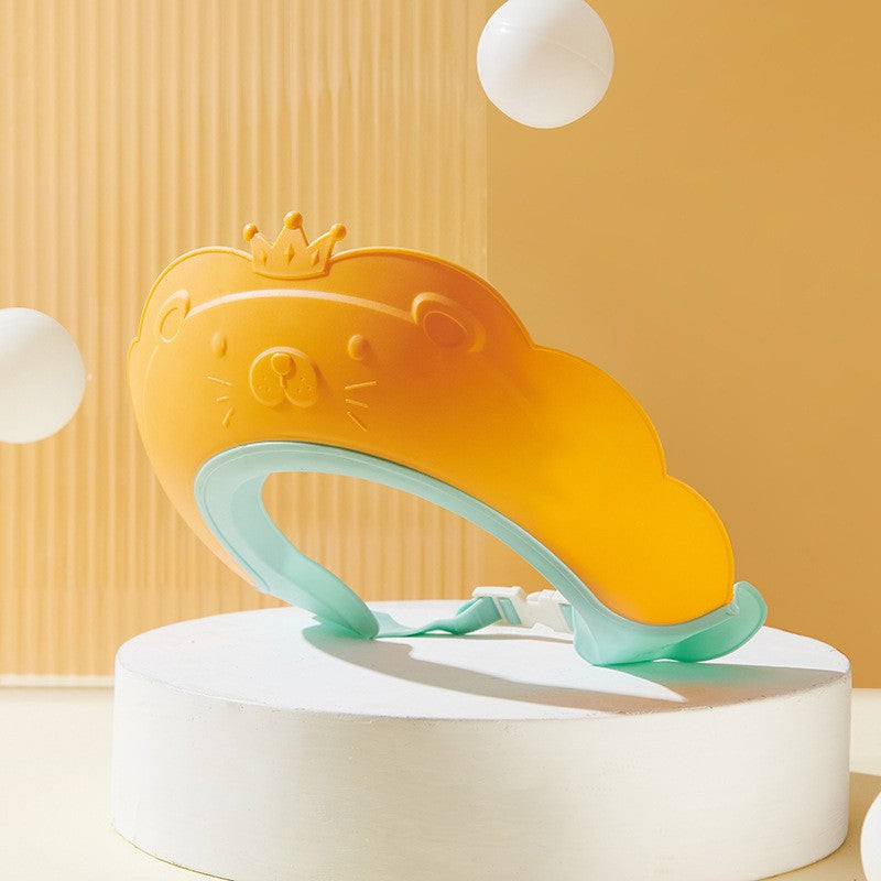 Viziera de Protectie Baie Pentru Copii, Fippy, Model Coronita Leu, Dimensiune ajustabila, Durabil, Usor de curatat, Impotriva Samponului, pentru Ochi si Urechi, TPE+PP, 21x20.5 cm, Portocaliu