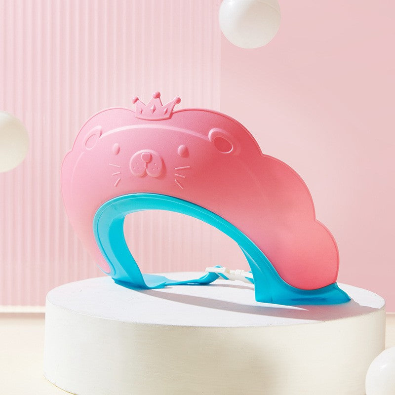 Viziera de Protectie Baie Pentru Copii, Fippy, Model Coronita Leu, Dimensiune ajustabila, Durabil, Usor de curatat, Impotriva Samponului, pentru Ochi si Urechi, TPE+PP, 21x20.5 cm, Roz