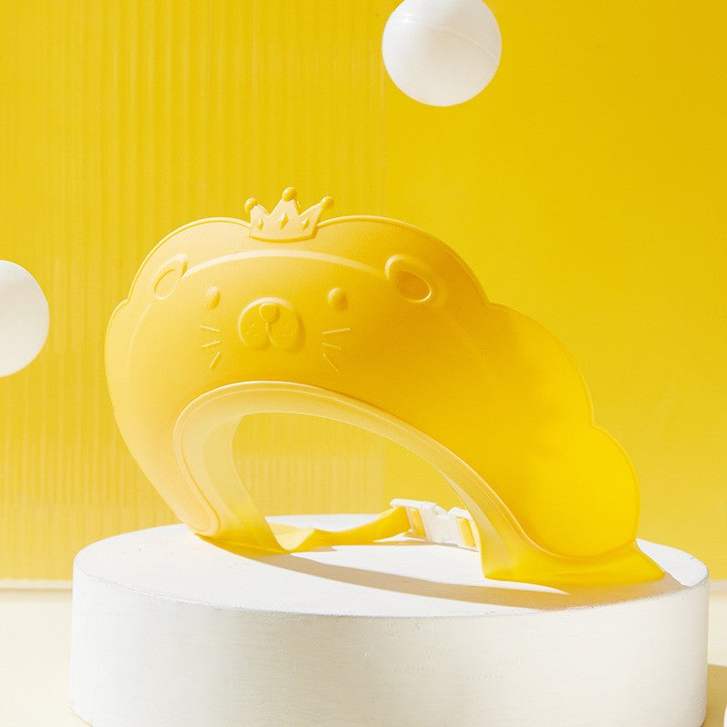 Viziera de Protectie Baie Pentru Copii, Fippy, Model Coronita Leu, Dimensiune ajustabila, Durabil, Usor de curatat, Impotriva Samponului, pentru Ochi si Urechi, TPE+PP, 21x20.5 cm, Galben