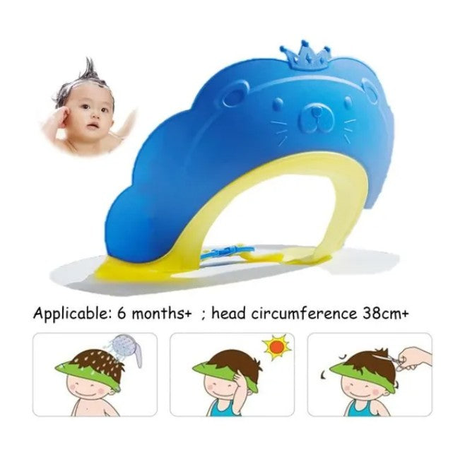 Viziera de Protectie Baie Pentru Copii, Fippy, Model Coronita Leu, Dimensiune ajustabila, Durabil, Usor de curatat, Impotriva Samponului, pentru Ochi si Urechi, TPE+PP, 21x20.5 cm, Albastru