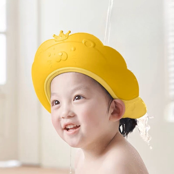 Viziera de Protectie Baie Pentru Copii, Fippy, Model Coronita Leu, Dimensiune ajustabila, Durabil, Usor de curatat, Impotriva Samponului, pentru Ochi si Urechi, TPE+PP, 21x20.5 cm, Galben