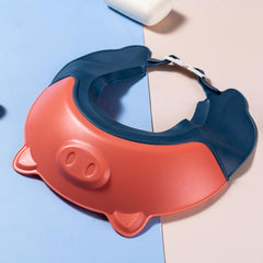 Viziera de Protectie Baie Pentru Copii, Fippy, Model Purcelus, Dimensiune ajustabila, Durabil, Usor de curatat, Impotriva Samponului, pentru Ochi si Urechi, TPE+PP, 23x23 cm, Rosu