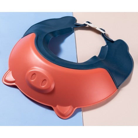 Viziera de Protectie Baie Pentru Copii, Fippy, Model Purcelus, Dimensiune ajustabila, Durabil, Usor de curatat, Impotriva Samponului, pentru Ochi si Urechi, TPE+PP, 23x23 cm, Rosu