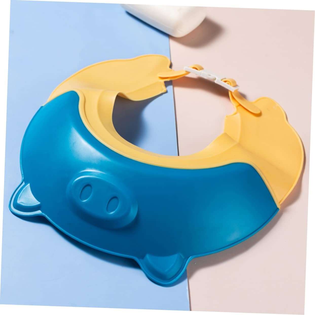 Viziera de Protectie Baie Pentru Copii, Fippy, Model Purcelus, Dimensiune ajustabila, Durabil, Usor de curatat, Impotriva Samponului, pentru Ochi si Urechi, TPE+PP, 23x23 cm, Albastru