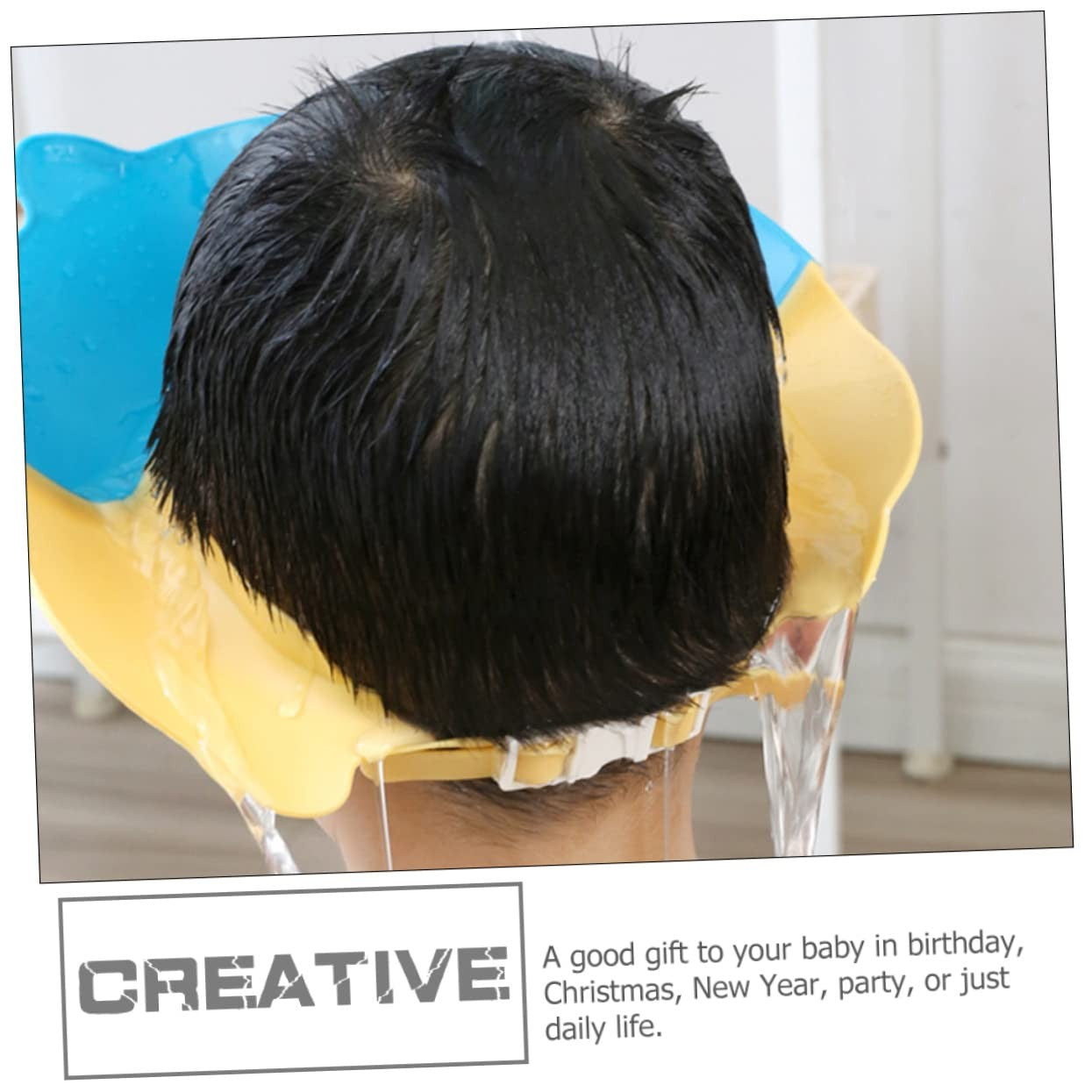 Viziera de Protectie Baie Pentru Copii, Fippy, Model Purcelus, Dimensiune ajustabila, Durabil, Usor de curatat, Impotriva Samponului, pentru Ochi si Urechi, TPE+PP, 23x23 cm, Albastru