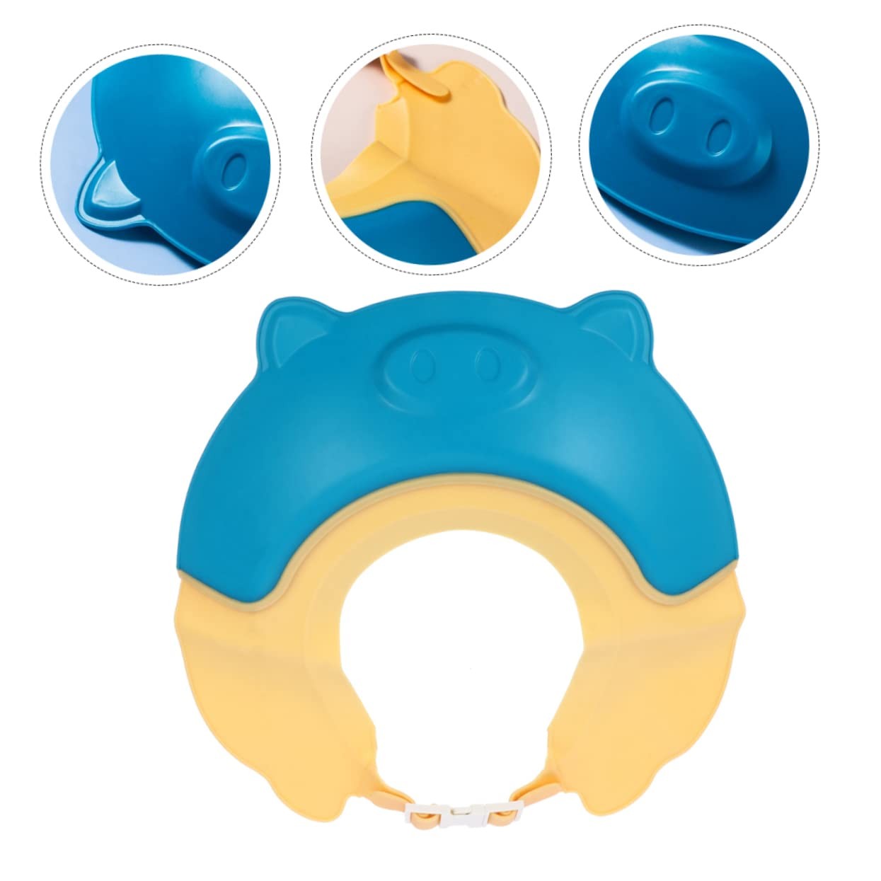 Viziera de Protectie Baie Pentru Copii, Fippy, Model Purcelus, Dimensiune ajustabila, Durabil, Usor de curatat, Impotriva Samponului, pentru Ochi si Urechi, TPE+PP, 23x23 cm, Albastru