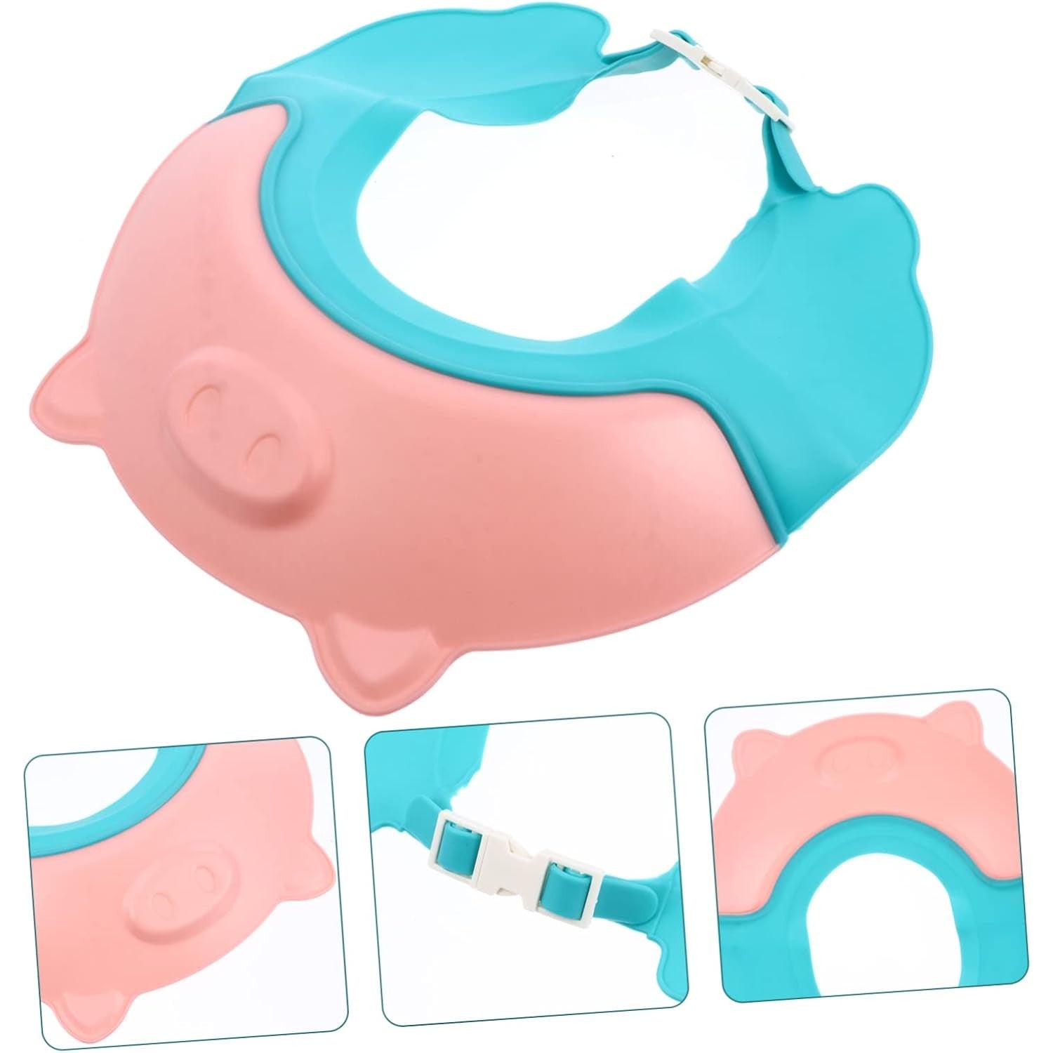 Viziera de Protectie Baie Pentru Copii, Fippy, Model Purcelus, Dimensiune ajustabila, Durabil, Usor de curatat, Impotriva Samponului, pentru Ochi si Urechi, TPE+PP, 23x23 cm, Roz