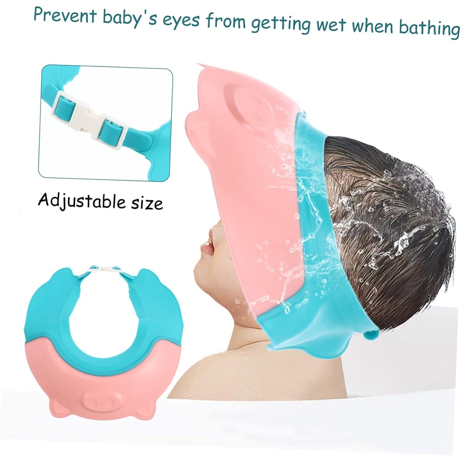 Viziera de Protectie Baie Pentru Copii, Fippy, Model Purcelus, Dimensiune ajustabila, Durabil, Usor de curatat, Impotriva Samponului, pentru Ochi si Urechi, TPE+PP, 23x23 cm, Roz