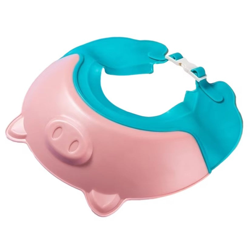 Viziera de Protectie Baie Pentru Copii, Fippy, Model Purcelus, Dimensiune ajustabila, Durabil, Usor de curatat, Impotriva Samponului, pentru Ochi si Urechi, TPE+PP, 23x23 cm, Roz