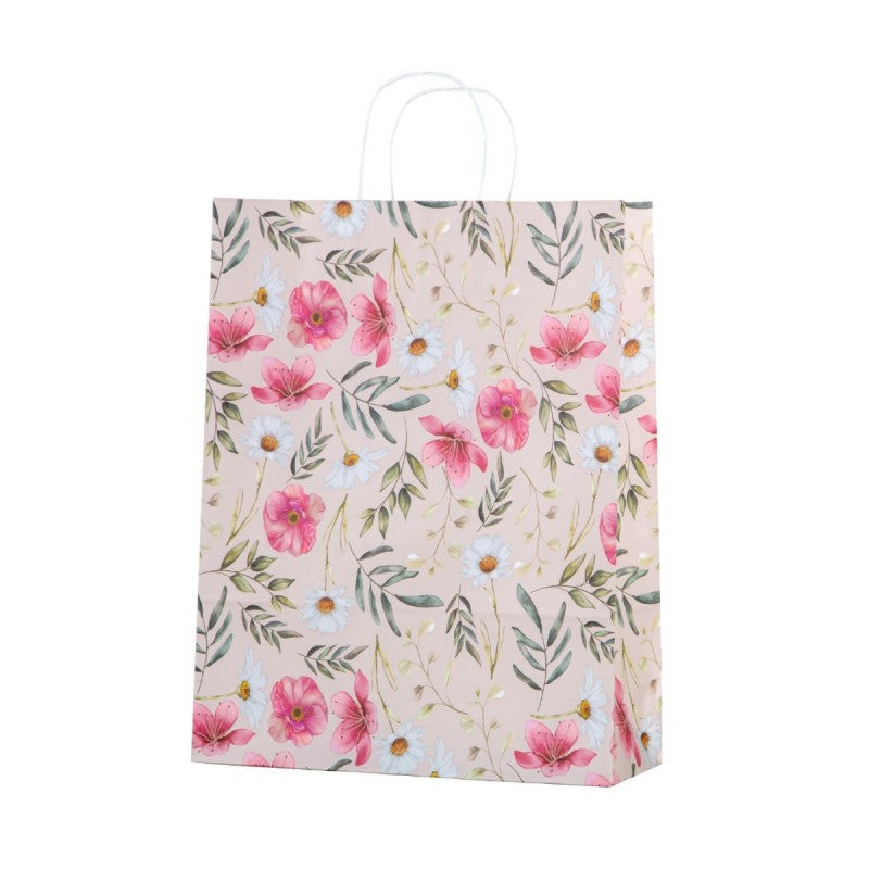 Punga cadou Colorarte 27674, A3, 32x41x12cm, 100g/mp, ivory, manere din hartie rasucita, motive florale