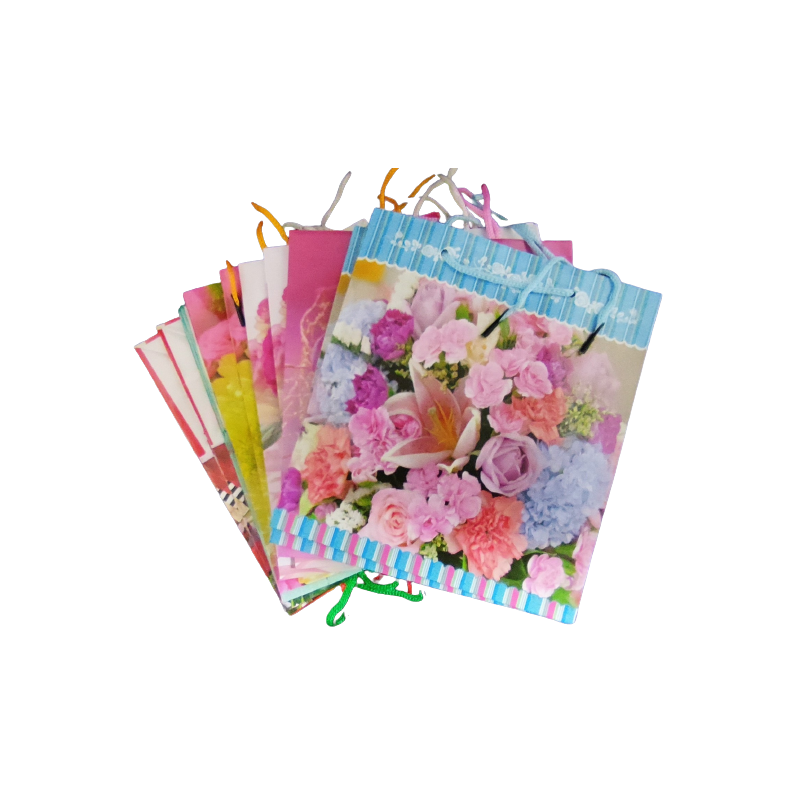 Punga cadou, 16x18x8cm, manere din sfoara, diverse imagini cu flori